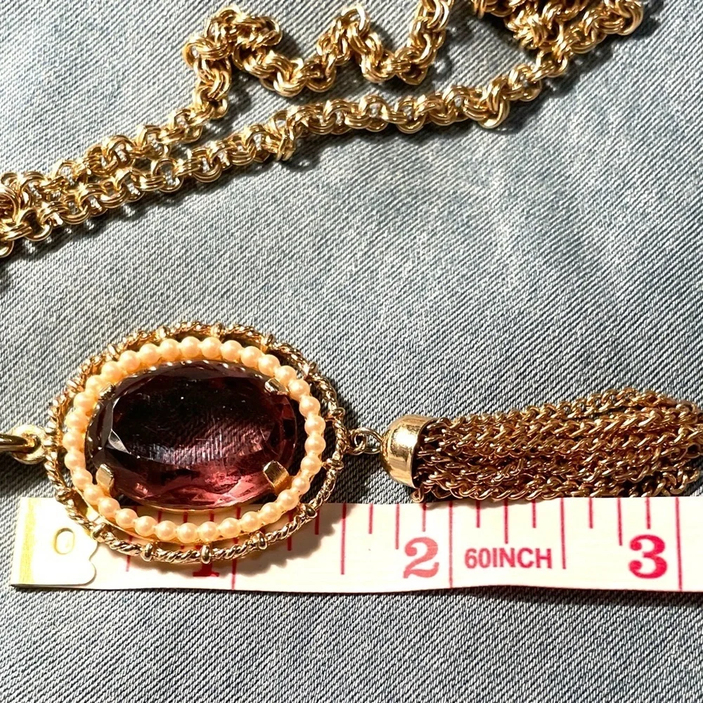 Vintage AVON rose tone stone pendant necklace - Picture 4 of 6